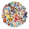 50-Piece Cartoon Sticker Set: Mermaid, Snow White, and More for Luggage, Notebooks, Bottles, and Scooters.