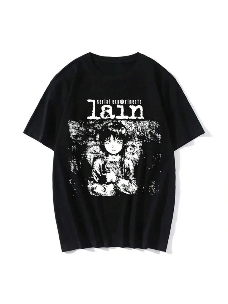 Anime Serial Experiunisexts Lain T-Shirt Wounisex Graphic T Shirts Iwakura Manga Girl Sci Fi Short Sleeve Tee Female Tops Y2k Top
