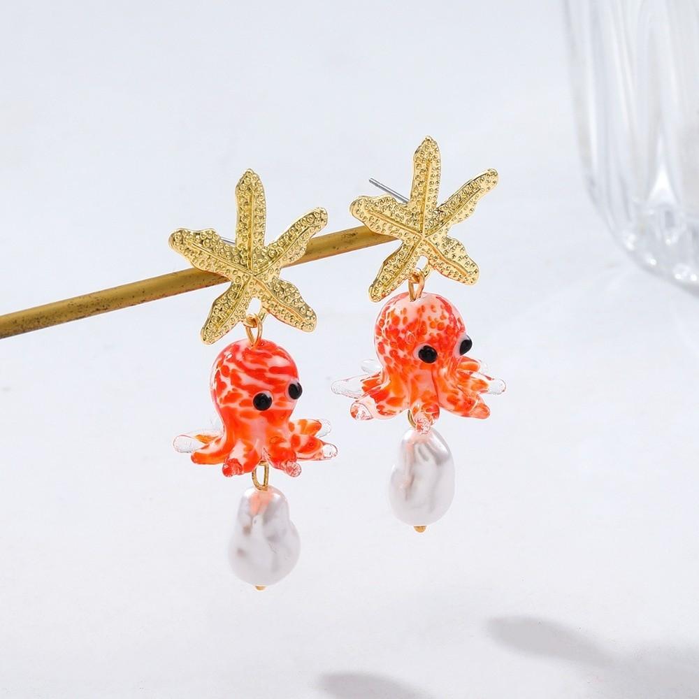 Personality Colored Glaze Starfish Earrings Conch Octopus Starfish Star Dangle Earrings Festival