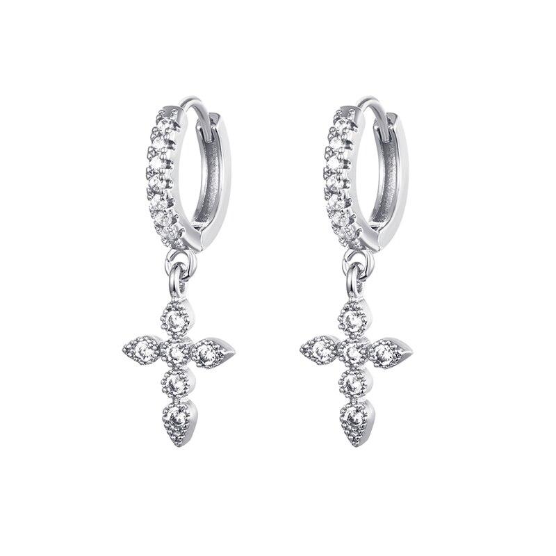 2 Paia Di Orecchini A Cerchio Huggie In Acciaio Inossidabile Per Donna - Set Con Croce, Stella, Luna E Ciondoli - Gioielli Moda Argento - 2