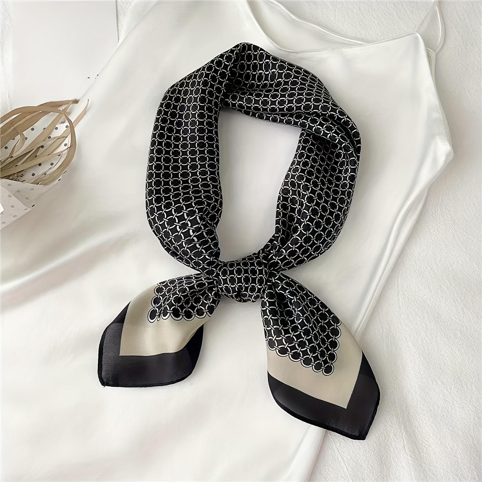 

27.55in Elegant Satin Square Scarf For Women Stylish Round Ring Print Versatile Bandana Elegant Style Sunscreen Headscarf 70x70cm