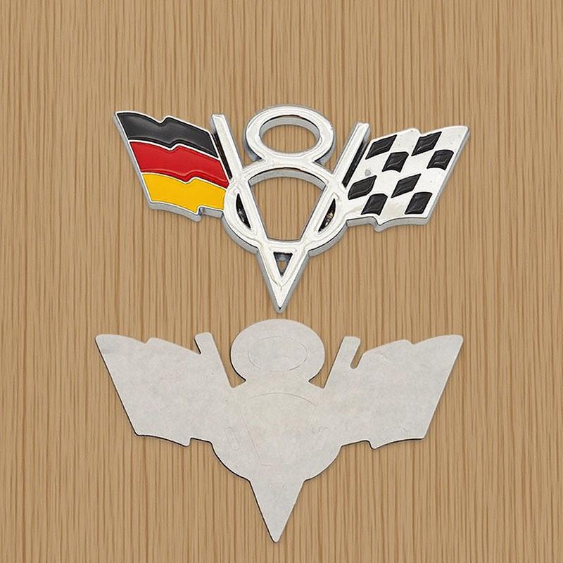 3d Metal American V8 United Kingdom Germany USA National Flag Logo Car Bumpers Side Badge Rear Trunk Sticker ID Plate Sticker Car Accessories