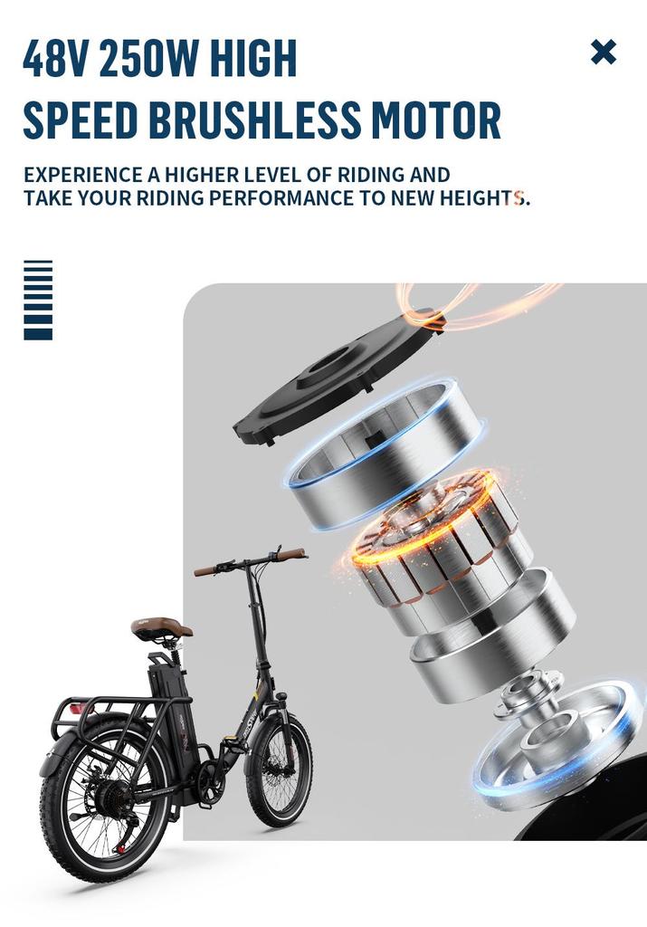 OneSport OT16-2 Folding Electric Bike 20*3.0 Tires 250W Motor 48V17Ah Battery 25km/h Speed 120KM Max Range City Commute Ebike