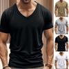Men Summer T-shirt Short Sleeves V Neck Solid Color Quick-drying Loose Pullover Mid Length Top for Sport Office Dating