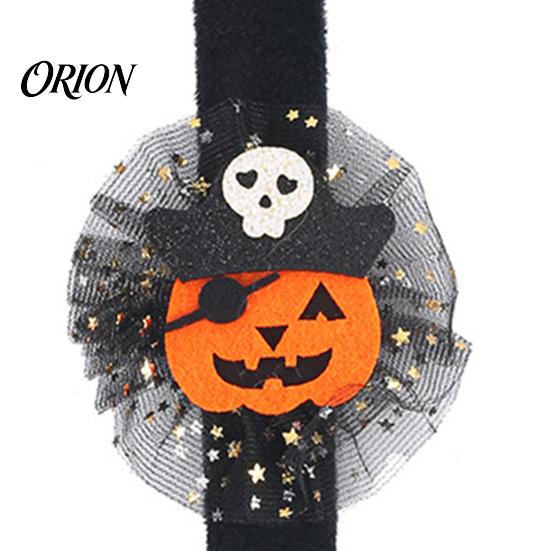 Comfortable Wearable Party Gear Stuffed Halloween Slap Bracelets for Kids, Plush Pumpkin Ghost Skull Cute Wrist Adjustable Resilient Steel Plate Band