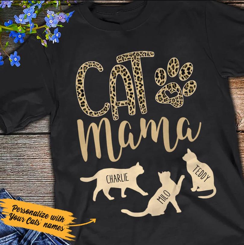 Personalized Cat Mom T-Shirt Leopard Mother Day Gift For Cat Mom S-5Xl Unisex T-Shirt M