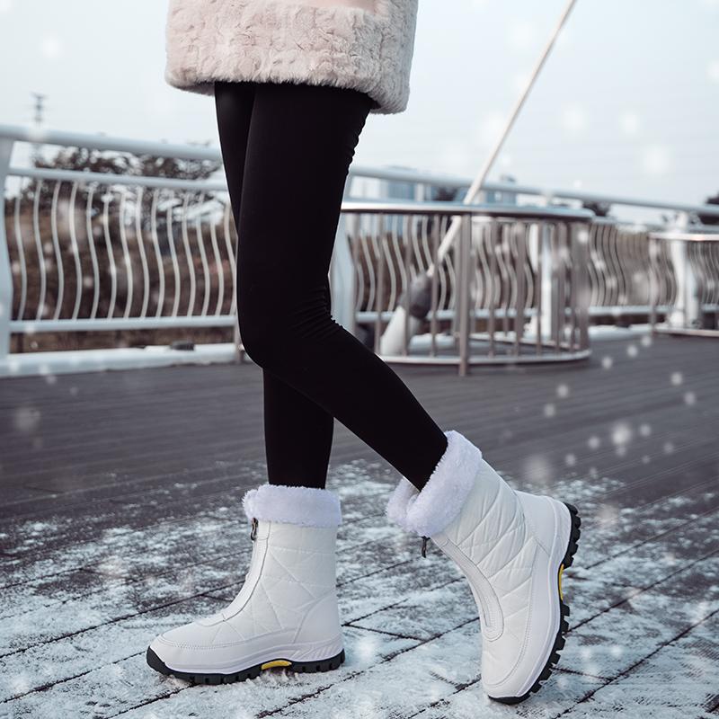 Winter New Women's Boots Thick Soled Zipper Shoes Warm High Cut Snow Boots Outdoor White Plush Comfortable Waterproof Fur Walking Shoes