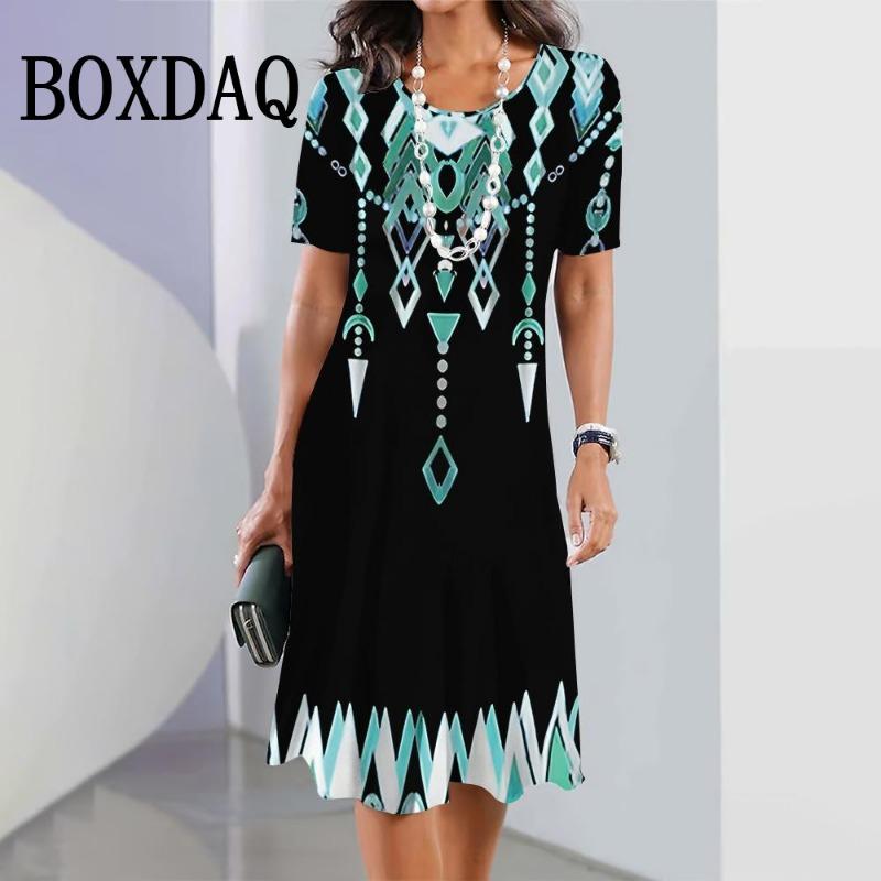 Plus Size Women Dresses Summer Fashion Gradient Printed Dress Casual Street Short Sleeve O-Neck Loose A-Line Dress Big