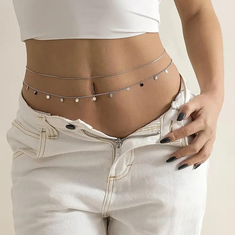 

2pcs Round Coin Shape Tassel Pendant Thin Waist Chain Simple Boho Double Layers Body Chain Summer Beach Jewelry Gifts 2026 New