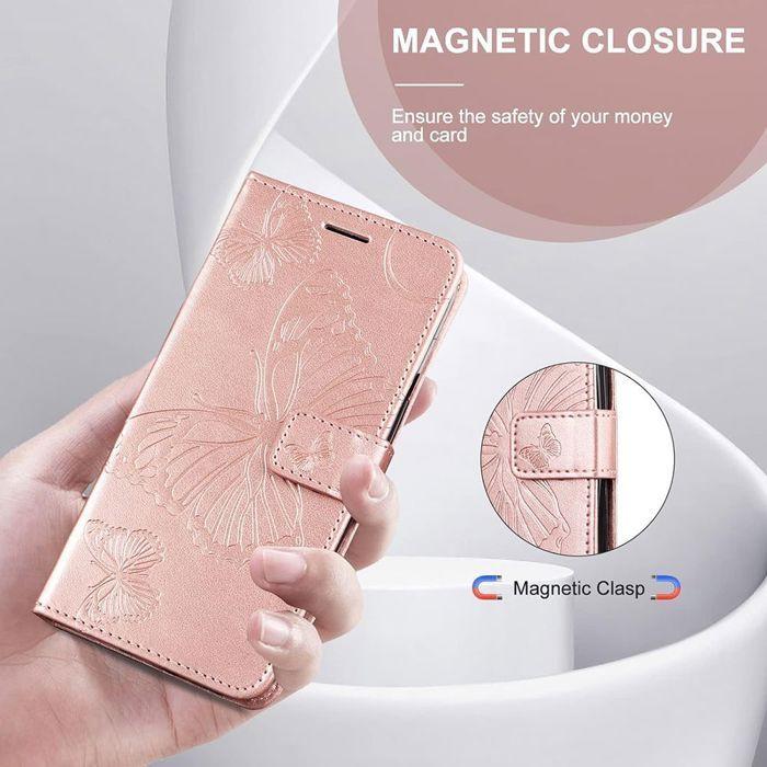 Coque de protection - BOOLING - Samsung Galaxy A26 5G - Synthécuir Rose - Motif Papillon - 2 Verres Trempés