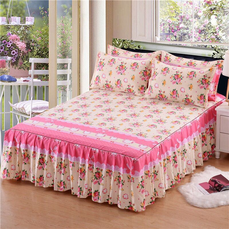 1pc Thickened Sanding Bedspread Soft Non-Slip King Queen Bed Skirt Wedding Fitted Sheet Cover No Pillowcase