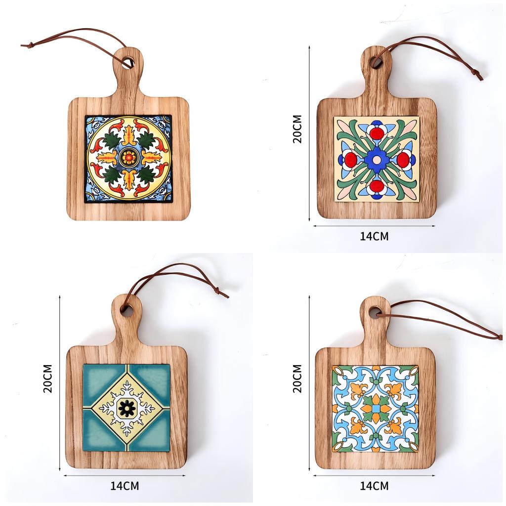 Vintage Insulation Mat Flower Brick Pot Mat Wooden Plate Coaster Solid Wood Dining Mat Soup Making Mat Sand Pot Wooden Mat