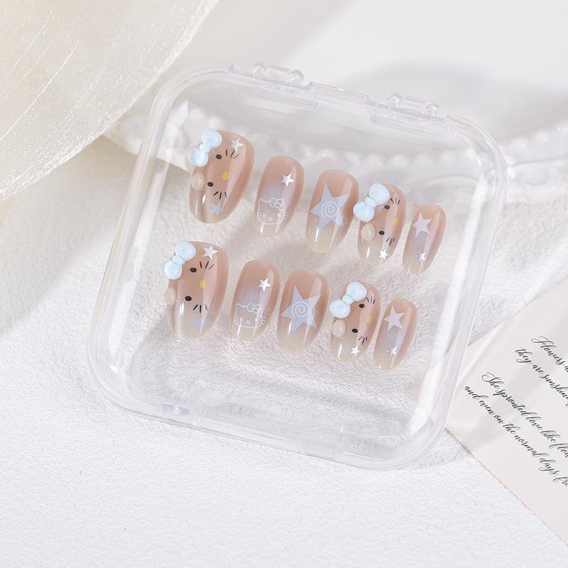 2026 Medium French Star Press-On Nails: Handmade, Detachable, Whitening Manicure