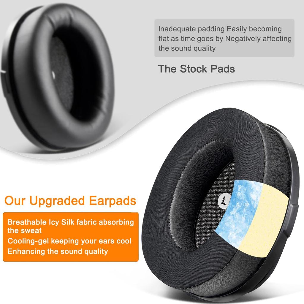 SOULWIT Cooling Gel Ear Pads for Audeze Replacement Ear Cushions for HyperX Cloud Durable Ice Silk Fabric Earmuffs with Cooling Feel Black