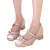 Height Increase of 7cm~ Satin Bow Mary Jane Women's Shoes High Heel 2025 New French Thick Heel Single Shoes Ballet Shoes