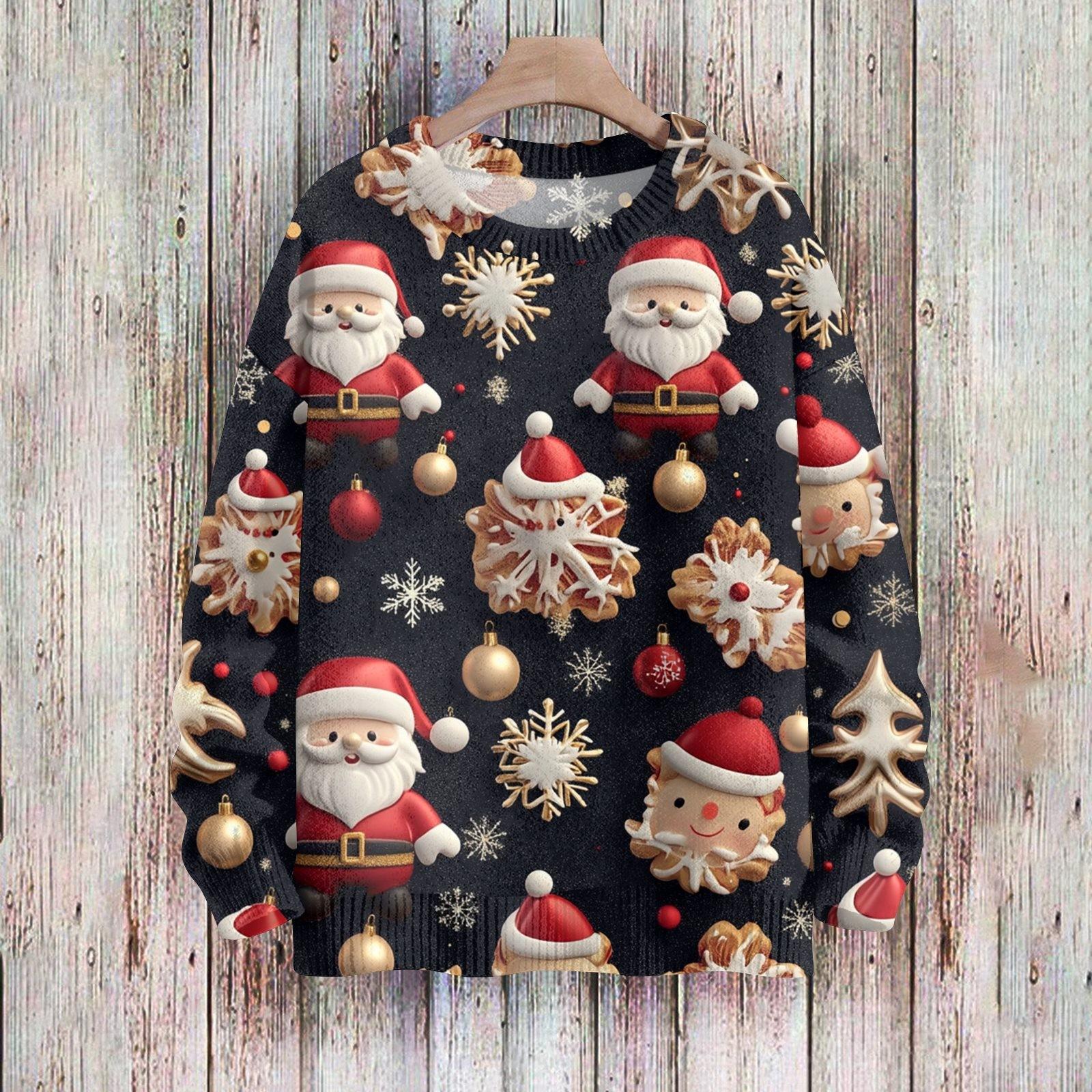 

Рождественские толстовки для женщин Вязаный свитер Милая рубашка Осенний свитер с круглым вырезом Топы L чёрный