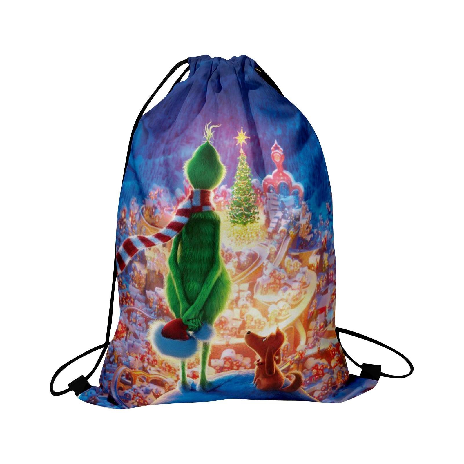 

Рождественский двусторонний принт Новогодний подарочный пакет с карманом на шнурке Рождественский рюкзак One Size