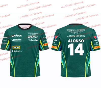 Heiß verkaufendes Aston Martin T-Shirt Herren Rennanzug Spanien Rennen Fernando Alonso 14 T-Shirt Atmungsaktiv Lance Stroll 18 Radanzug