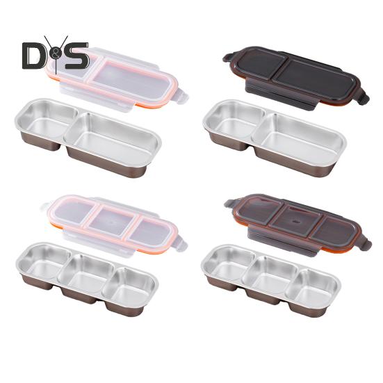 Snack Container with Lids Leak-Proof Bento Box Reusable Condiment Box 2/3 Compartments Sauce Cups Divided Food Storage Containers for School Travel