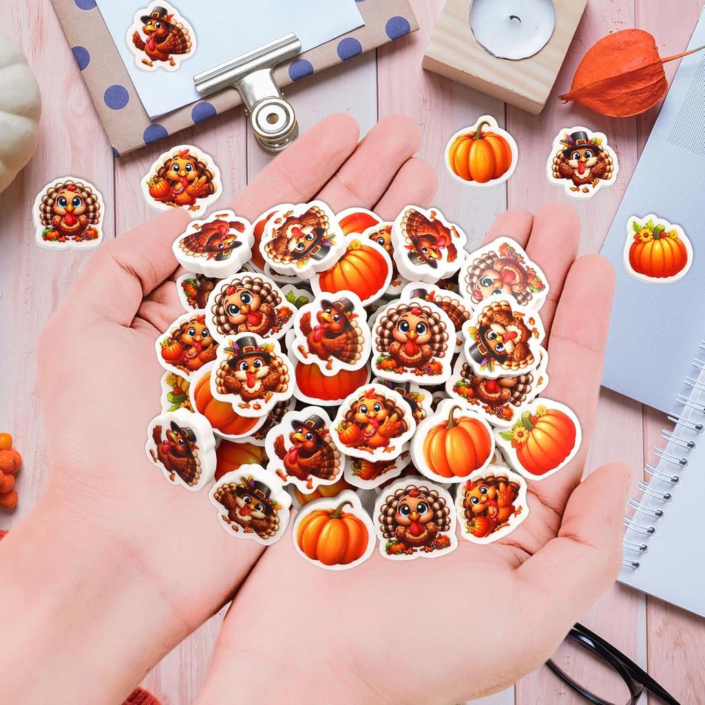 Ceiba Tree 60Pcs Thanksgiving Turkey Mini Erasers for Kids Bulk Pumpkin Pencil Erasers Stationery for Kids Student Classroom Prizes Homework Rewards