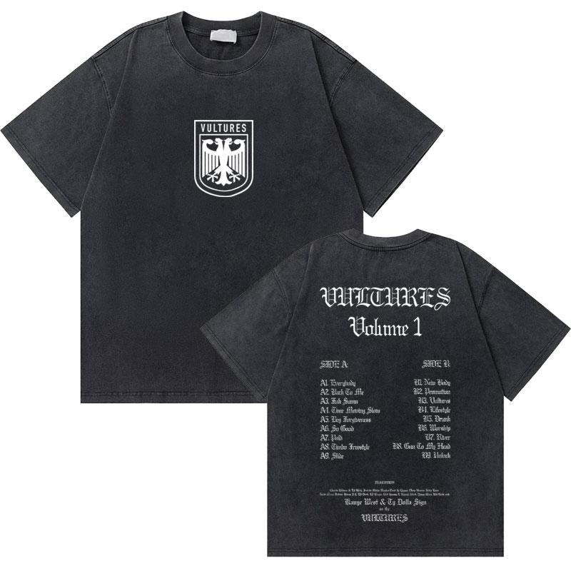 Washed Vintage Rapper Kanye West Graduation Bear Graphic T Shirt Men Pure Cotton Tshirt Mens Hip Hop Fashion Oversized Tshirt