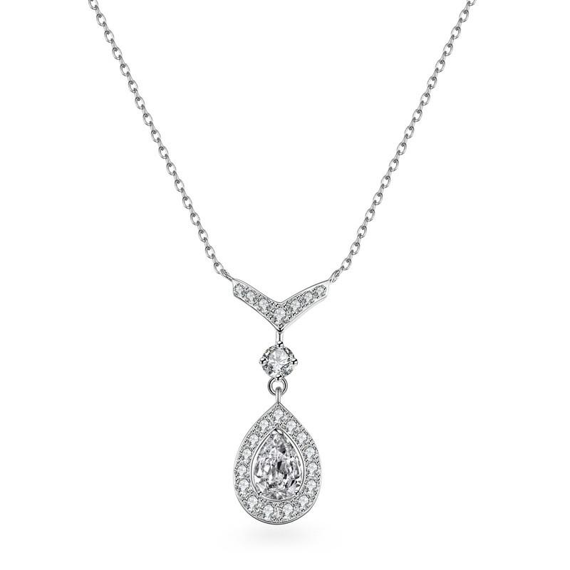 Womens Sterling Cross Pendant Necklace With Moissanite Drop Shape Zirconia Crystal Chain 925 Sterling Silver