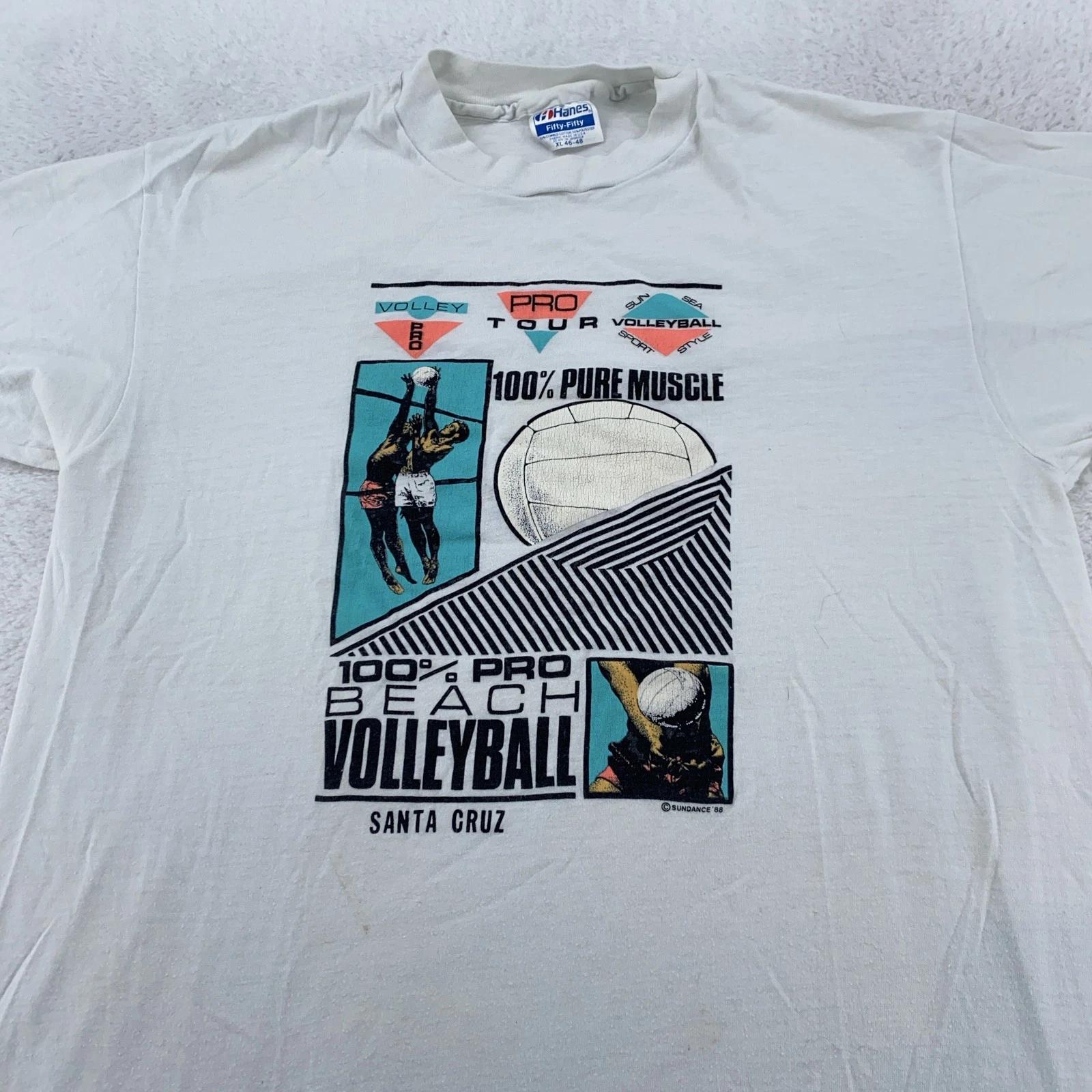 

Vintage Santa Cruz Beach Volleyball Shirt Mens M/L White 80s Tee Surf 3XL