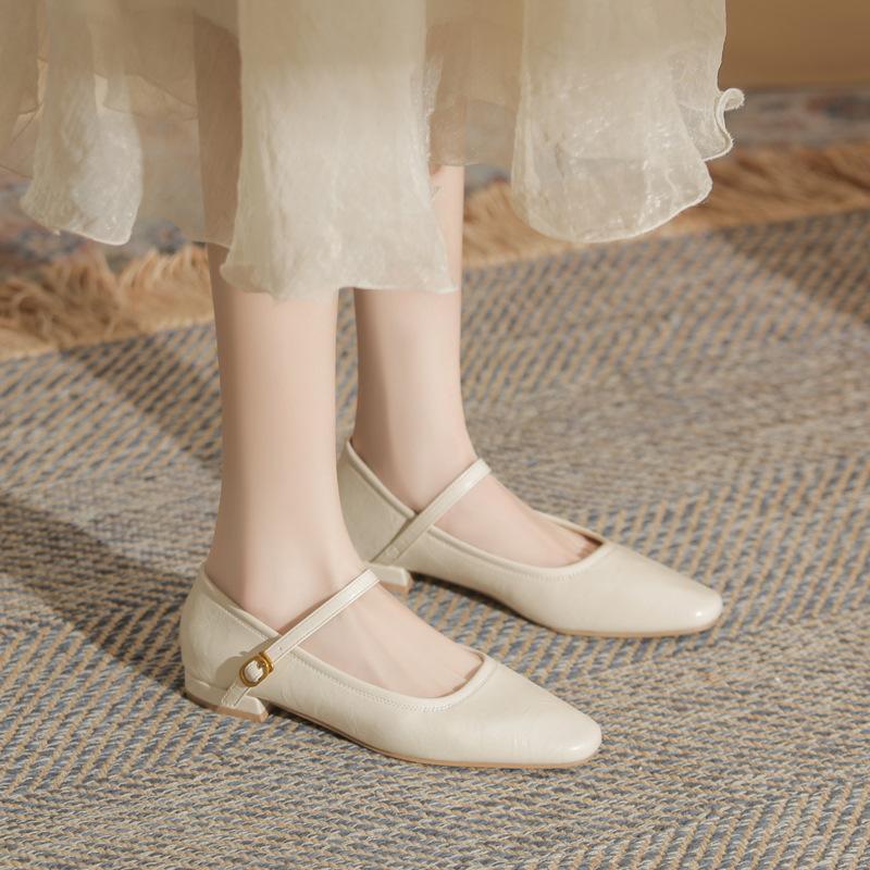 Fashion High Quality Leather Mary Janes Shoes Woman Buckle Belt Flats Small Square Toe Loafers Big Size 34-43 Zapatos De Mujer Ofertas