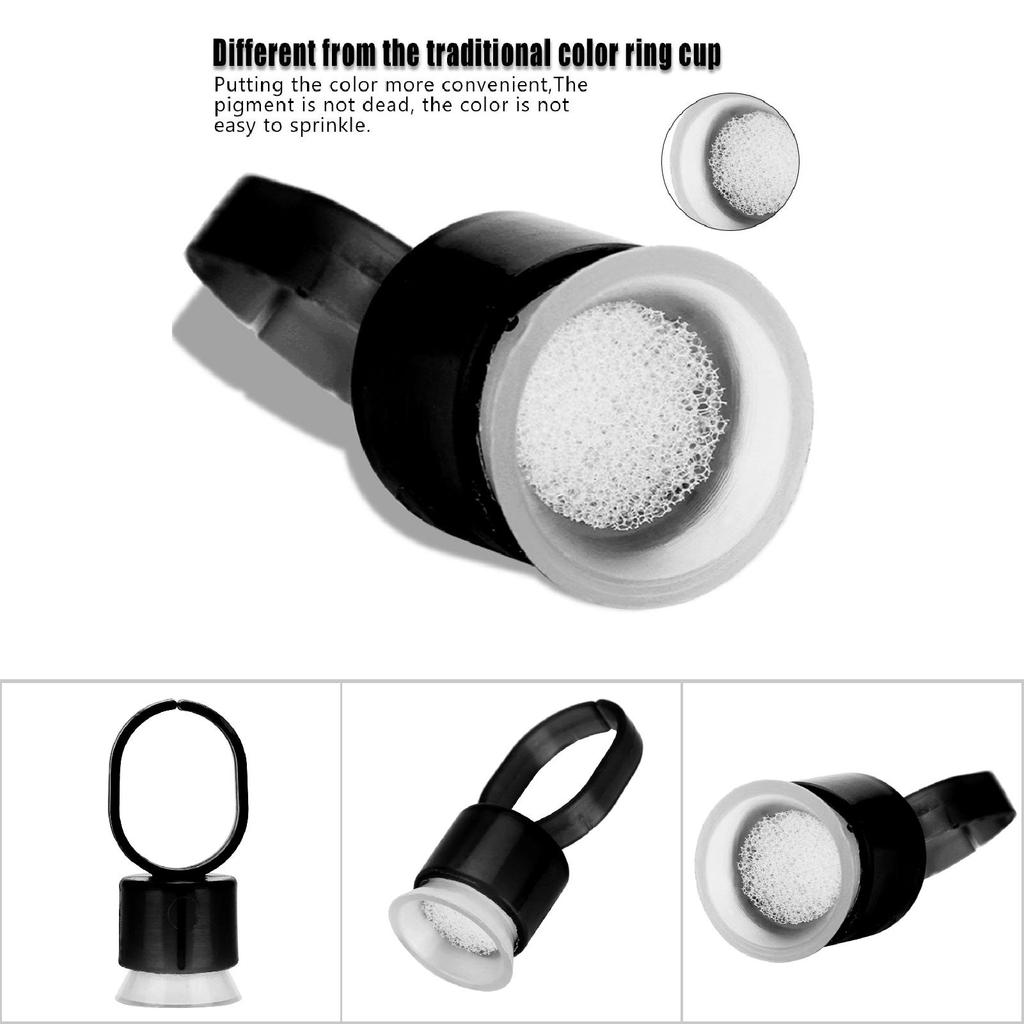 50Pcsset Disposable Tattoo Ink Ring Cups With Sponge Pigment Holder Permanent Makeup Black