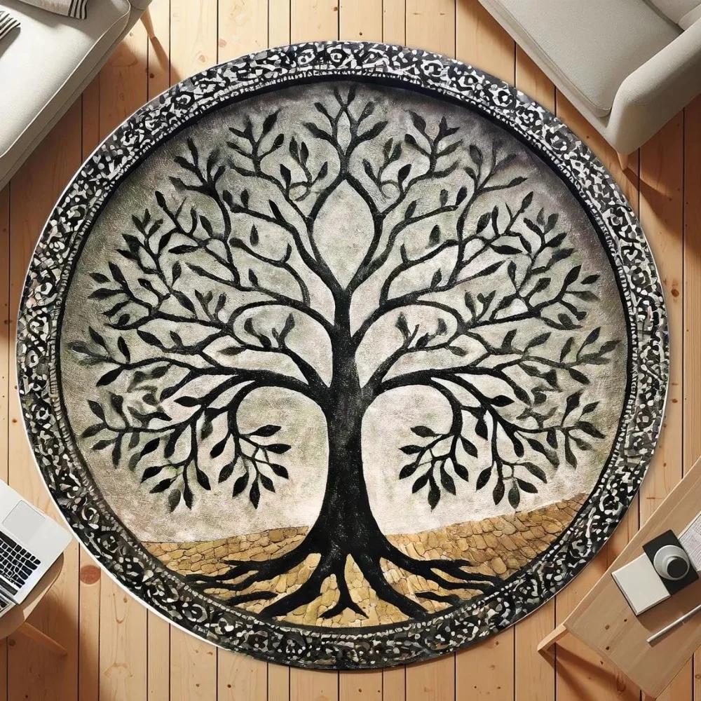 Tree of Life Round Rug Nature Mandala Rug Ancient Spiritual Decor Carpet Meditation Space Rug Washable and Non Slip Floor Mat