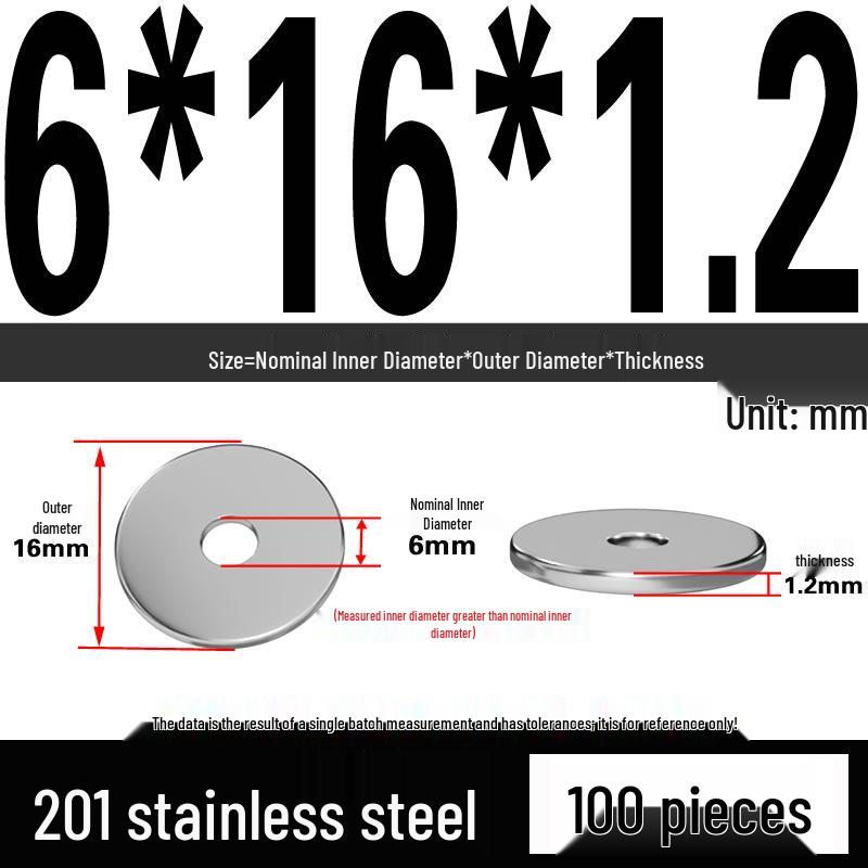 201 Stainless Steel Flat Washer Shim, GB97, Sizes M3 to M30