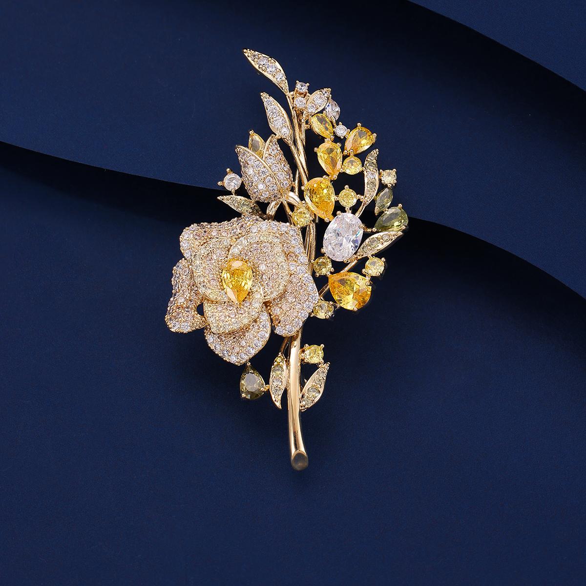 

Популярная женская роскошная брошь, Цветок, Цветной циркон, Микроинкрустация, Аксессуары для вечернего платья, Аксессуары-булавки в виде цветка розы
