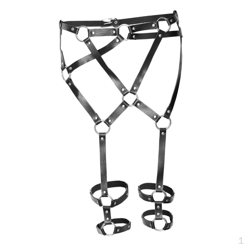 

PU Leather Harness Belt Leg Garter Adjustable Waist With Metal Rings Punk Style For Women чорний