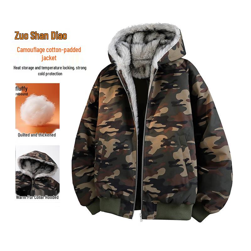 

VUUG Unisex American Style Hooded Lamb Wool Lined Thick Winter Cotton Jacket L