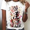 Ladies Funny Cat Animal Print Round Neck Short-Sleeved T-Shirt Fashion Casual Breathable Street Ladies Summer Clothing
