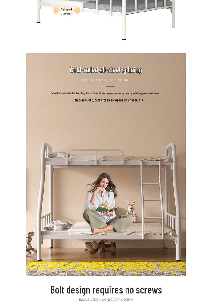 Children's Bunk Bed: Double Steel Iron Frame for Home & Rental Use
