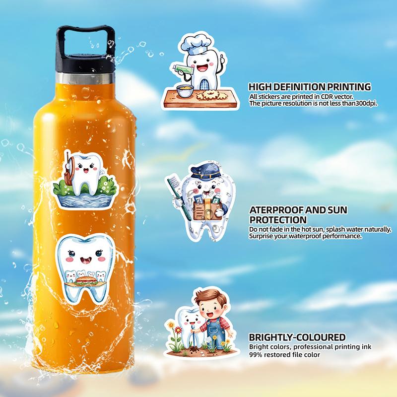 50 Sheets Protect Teeth Cartoon Stickers For Kids Students Graffiti Laptop Stationery Luggage Cute Sticker Dental Clinic Gifts