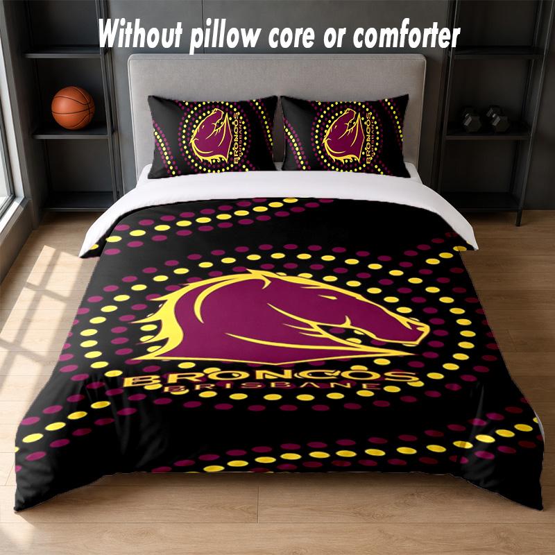 Set Biancheria da Letto Design Brisbane Broncos 1 Copripiumino + 2 Federe Morbido Traspirante Biancheria da Letto per la Casa