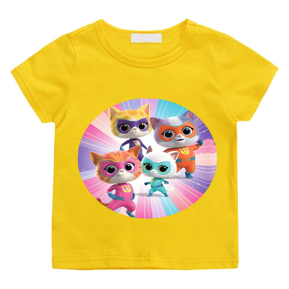 SuperKitties Kids Cartoon T-shirt Cotton Short Sleeve O-Neck Tops Boys Girls Clothes Y2k One Piece Anime Tees Summer Children
