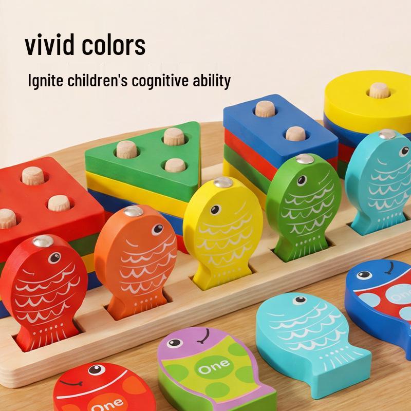 Montessori Wooden Geometric Stacking Cylinders for Toddlers - Educational Hands-on Brain-Developing Toy