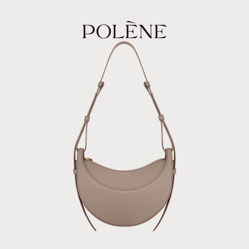 Polen Paris Niche Lychee Grain Crescent Leather Shoulder & Crossbody Bag for Women
