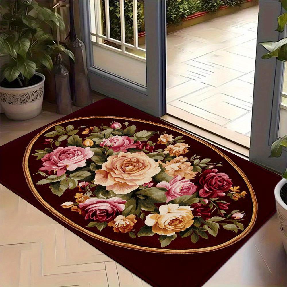 1Pcs Anti Fatigue Kitchen Rugs Vintage Floral  Print Waterproof Non-Slip Thick Cushioned Kitchen Mat Heavy Duty Comfort Standing Mat for Bathroom