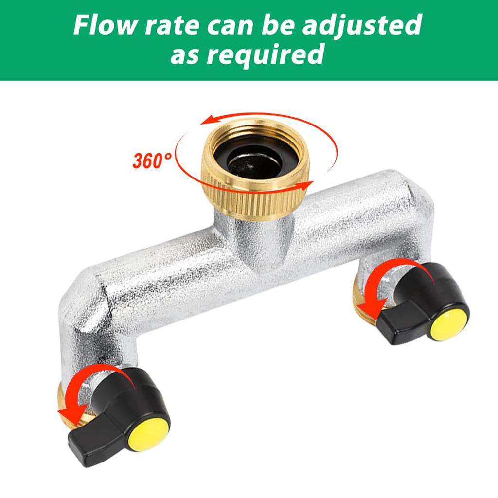 Portable Sturdy Brass Faucet Diverters with Double Water Flows Control for Outdoor Garden Irrigations Systems Use