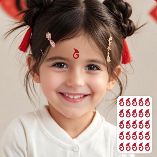 Forehead Decal Stickers for Kids Red Blue Washable Waterproof Face Tattoos for Cosplay Performances Flame Wave Designs Sticker