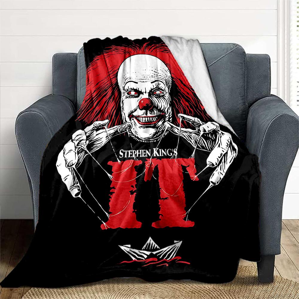 1PC Clown Horror IT Outdoor Flannel Throw Blanket - HD Printed Lightweight Soft Warm All-Season Blanket for Sofa, Bed, Travel - Machine Washable063