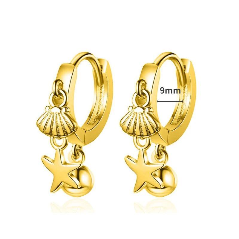 925 Silver Needle Square Pendant Hoop Earrings Vintage Gold Earrings For Women Shell Pendant Earring Fashion Jewelry Accessories