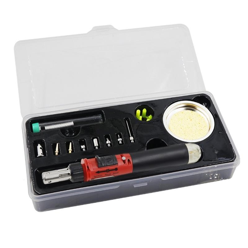 Soldering Iron Set,12 in 1 Cordless Butanes Gas Soldering Iron Temperature Adjustable Welding Torches Tool
