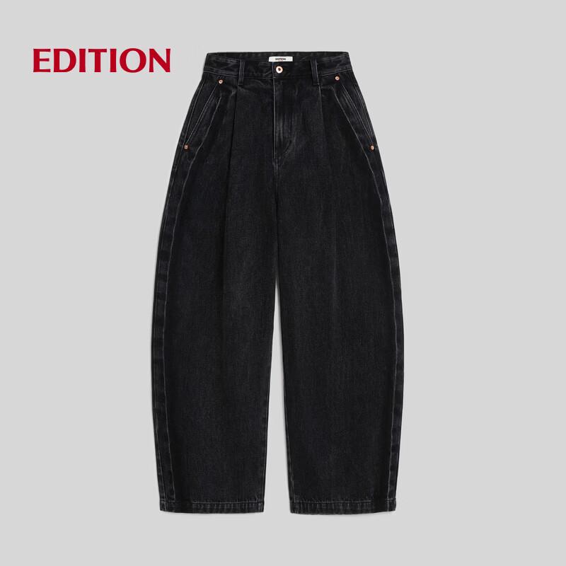 Edition Red Label 2025 Spring Curved Wide-Leg Black Jeans