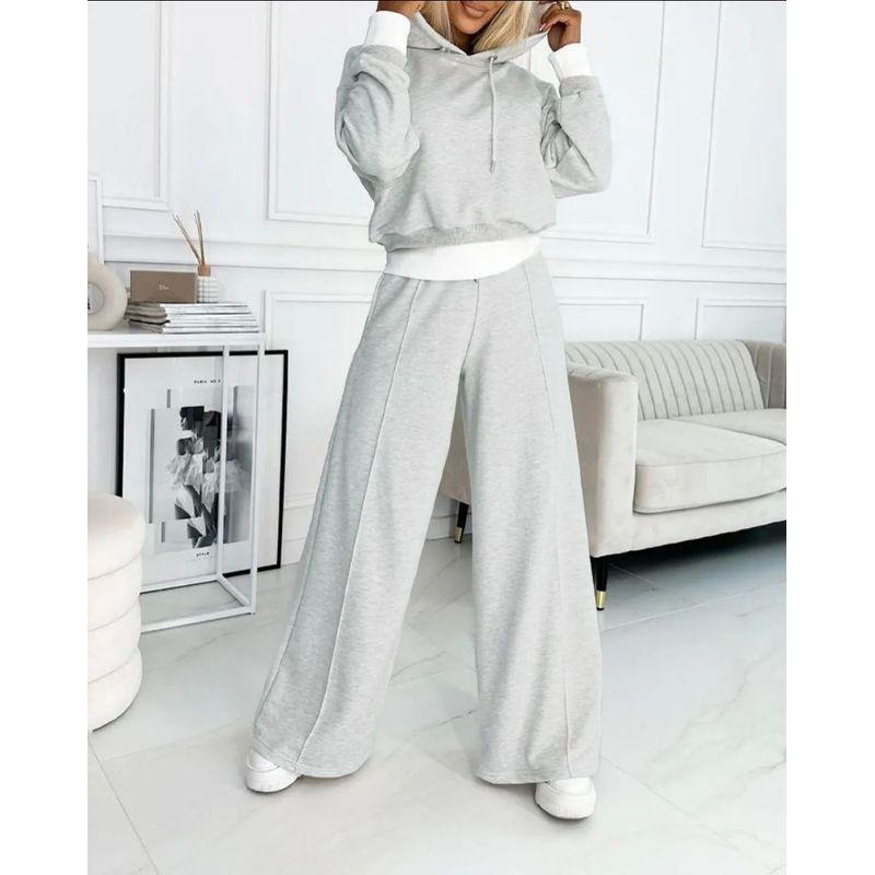 

Long Sleeve Hoodie and Pants Set Long sleeve Hoodie Trousers Two-piece Suit Light Grey S