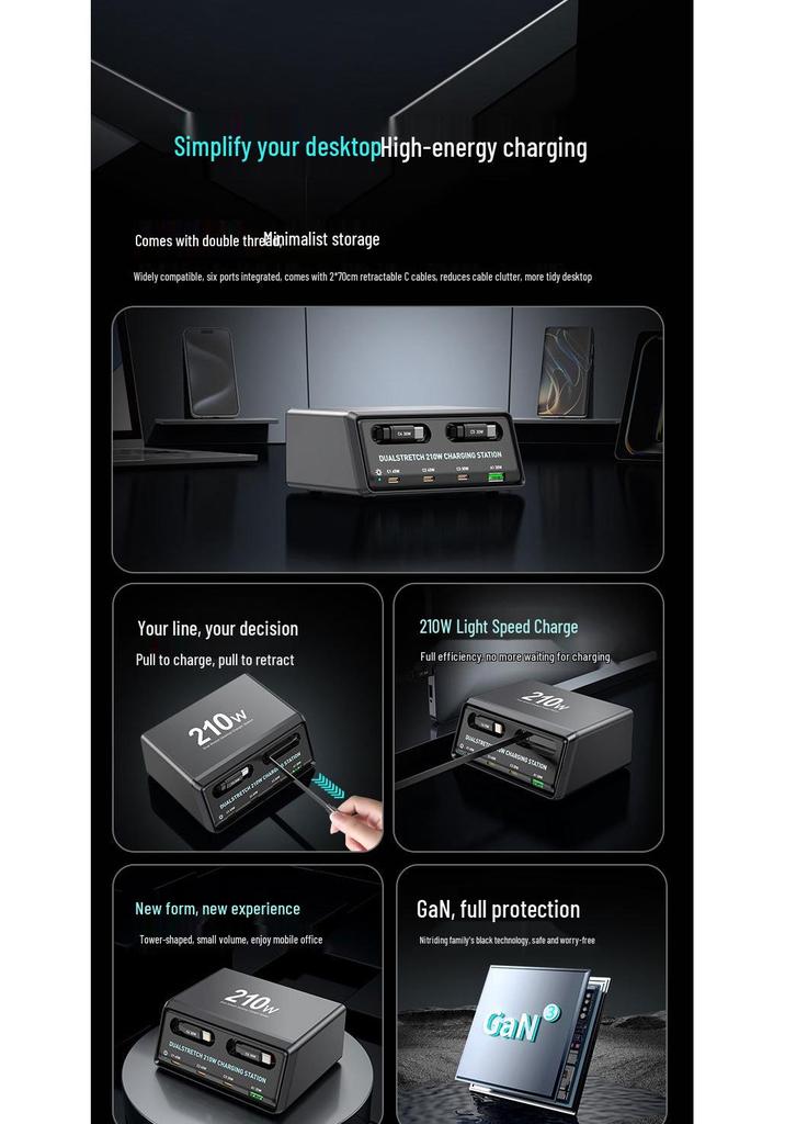 265W Gallium Nitride Multi-port Desktop Charger: Fast Charging Adapter for Mobile Devices
